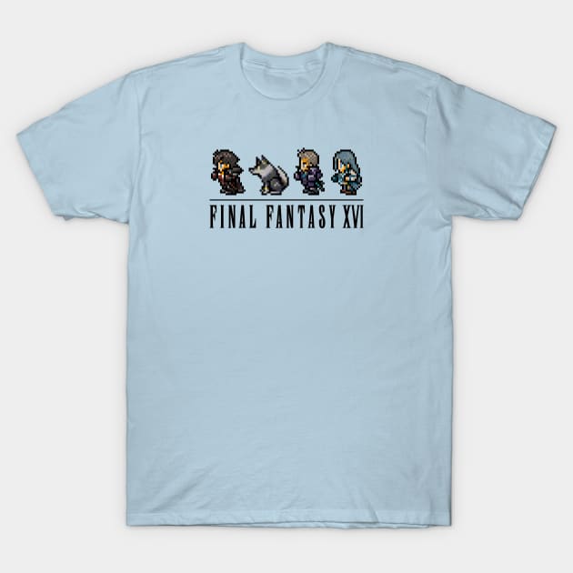 Clive, Torgal, Cid, and Jill Logo Design | FFXVI Pixel Party Members | Final Fantasy 16 | Light Colors T-Shirt by AFKApparelGG